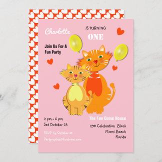 Leuke Cartoon Kitty Cats Schattig verjaardagsfeest Kaart