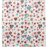 Leuke Cartoon Kleurrijke Valentijns Harten Patroo Douchegordijn (Voorkant)