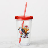Leuke cartoon koe/kip acryl drinkbeker (Achterkant)