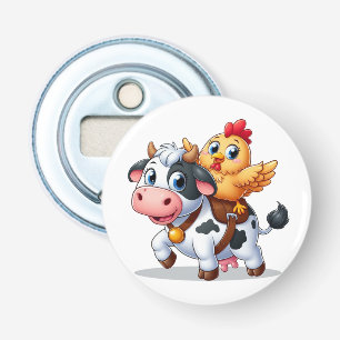 Leuke cartoon koe/kip button flesopener