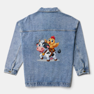 Leuke cartoon koe/kip denim jacket