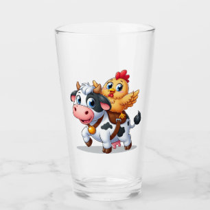 Leuke cartoon koe/kip glas