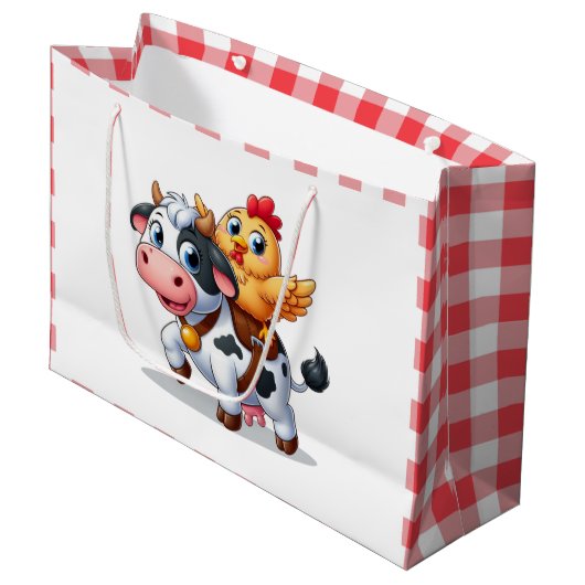 Leuke cartoon koe/kip groot cadeauzakje (Voorkant Gekanteld)