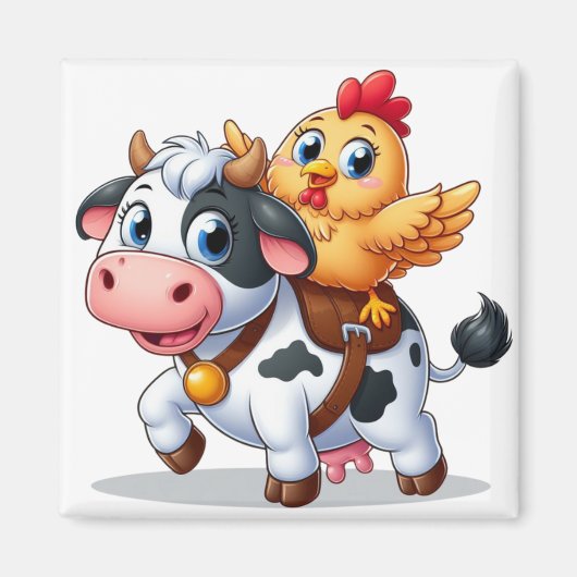 Leuke cartoon koe/kip magneet (Voorkant)