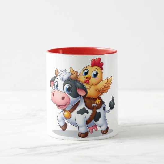 Leuke cartoon koe/kip mok (Midden)