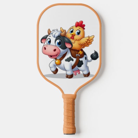 Leuke cartoon koe/kip pickleball paddle (Voorkant)