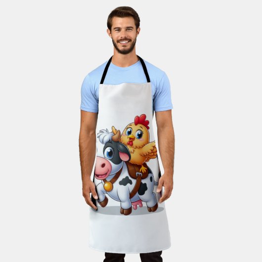 Leuke cartoon koe/kip schort (Gedragen)
