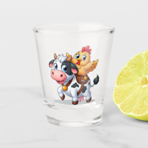 Leuke cartoon koe/kip shot glas