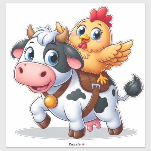 Leuke cartoon koe/kip sticker (Vel)