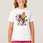 Leuke cartoon koe/kip t-shirt (Voorkant)