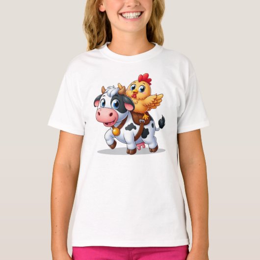 Leuke cartoon koe/kip t-shirt (Voorkant)