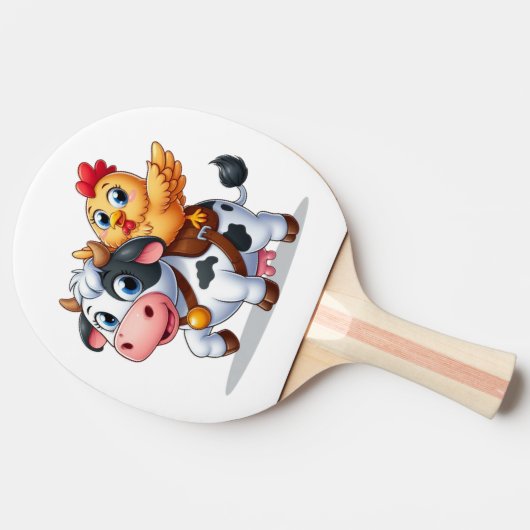 Leuke cartoon koe/kip tafeltennisbatje (Zijkant)