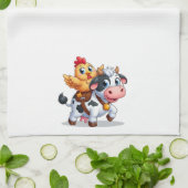 Leuke cartoon koe/kip theedoek (Gevouwen)