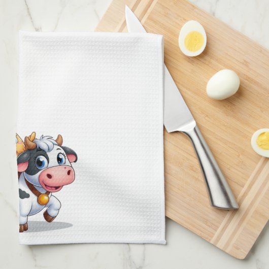 Leuke cartoon koe/kip theedoek (Quarter Fold)