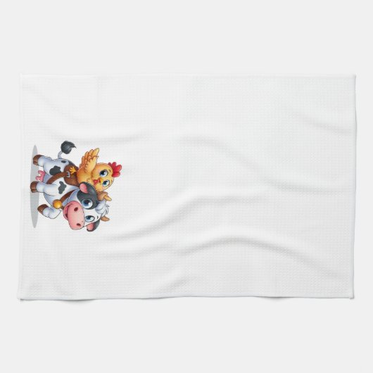 Leuke cartoon koe/kip theedoek (Horizontaal)