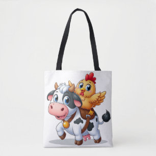 Leuke cartoon koe/kip tote bag