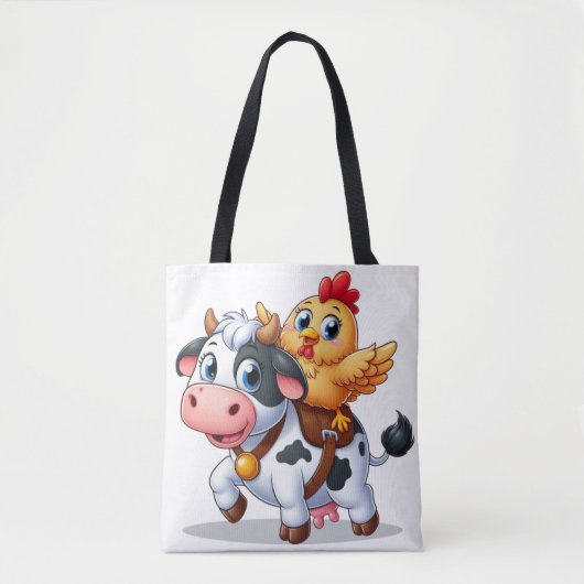 Leuke cartoon koe/kip tote bag (Voorkant)