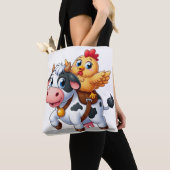 Leuke cartoon koe/kip tote bag (Dichtbij)