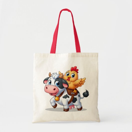 Leuke cartoon koe/kip tote bag (Voorkant)