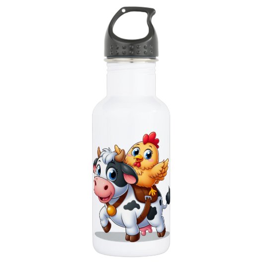Leuke cartoon koe/kip waterfles  (Voorkant)