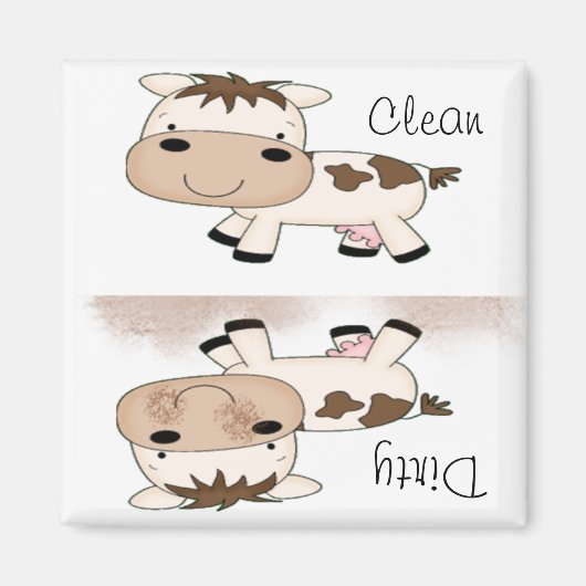 Leuke Cartoon Koe Schoon en Vuil Magneet (Voorkant)