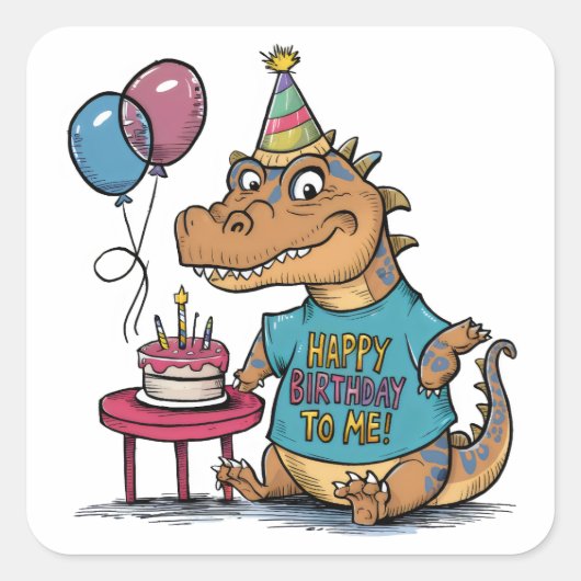Leuke cartoon Komodo Dragon Verjaardag Vierkante Sticker (Voorkant)