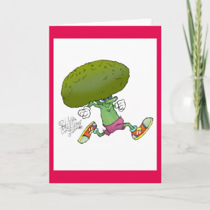 Leuke cartoon lopende Broccoli, op een groetkaart Kaart