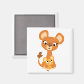 Leuke Cartoon Moeder Leeuw en welp magneet (Voorkant / Achterkant)