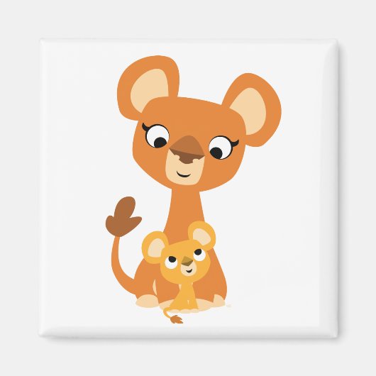 Leuke Cartoon Moeder Leeuw en welp magneet (Voorkant)