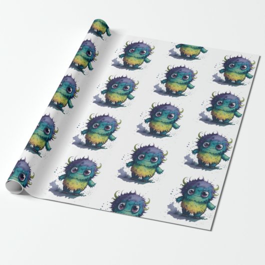 Leuke Cartoon Monster Design Cadeaupapier (Uitgerold)