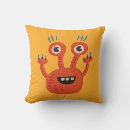 Leuke Cartoon Monster Oranje Kinder Kussen (Voorkant)