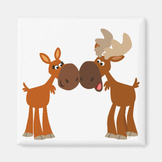 Leuke Cartoon Moose Paar in Love Magnet