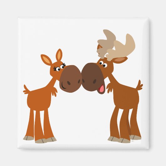 Leuke Cartoon Moose Paar in Love Magnet (Voorkant)