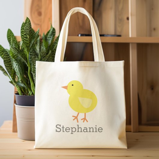 Leuke Cartoon Paaschick met aangepaste naam Tote Bag