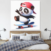 Leuke Cartoon Panda op Skateboard Canvas Afdruk (Insitu (Slaapkamer))