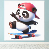Leuke Cartoon Panda op Skateboard Canvas Afdruk (Insitu (Houten vloer))