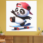 Leuke Cartoon Panda op Skateboard Canvas Afdruk (Insitu (Woonkamer))