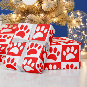Leuke Cartoon Paw Prints Schaakbord Heldere kleur Cadeaupapier