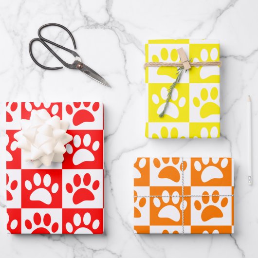 Leuke Cartoon Paw Prints Schaakbord Heldere kleure Inpakpapier Vel (Voorkant)