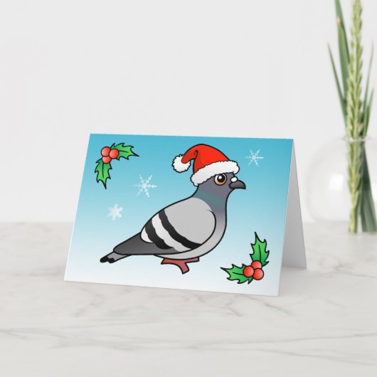 Leuke Cartoon Pigeon Santa Feestdagen Kaart (Voorkant)