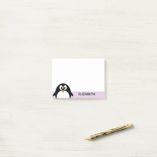 Leuke cartoon pinguïn lavendel en zwart post-it® notes (Op bureau)