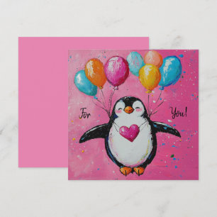 Leuke cartoon pinguïn met ballonnen bedankkaart