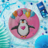 Leuke cartoon pinguïn met ballonnen papieren bordje (Feest)