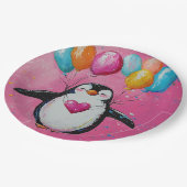 Leuke cartoon pinguïn met ballonnen papieren bordje (Gekanteld)