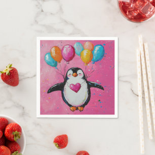Leuke cartoon pinguïn met ballonnen servet