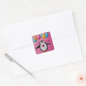 Leuke cartoon pinguïn met ballonnen vierkante sticker (Envelop)