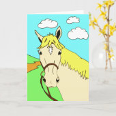 Leuke Cartoon Pony Verjaardag Kaart (Gele Bloem)