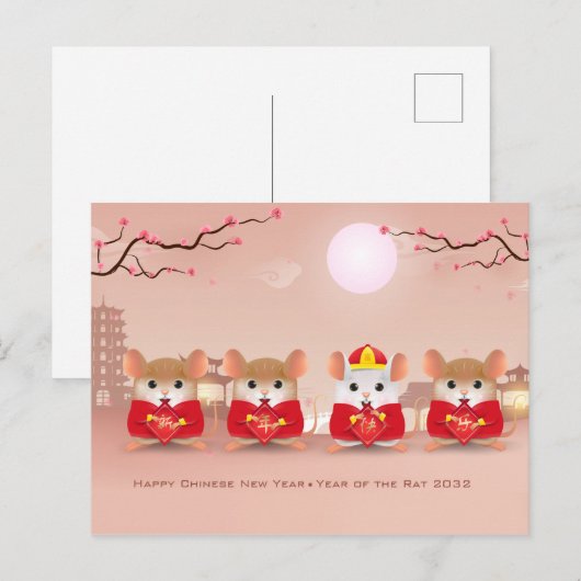 Leuke Cartoon Rats voor het Chinees Nieuwjaar Briefkaart (Voorkant / Achterkant)