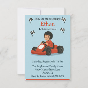 Leuke Cartoon Rode Go-Kart Racing Verjaardagsuitno Kaart
