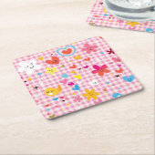 leuke cartoon roze kartonnen onderzetters (Schuin)